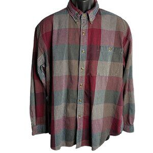 Preswick & Moore Button Down Checkered Shirt L Red Long Sleeve Pocket Cotton